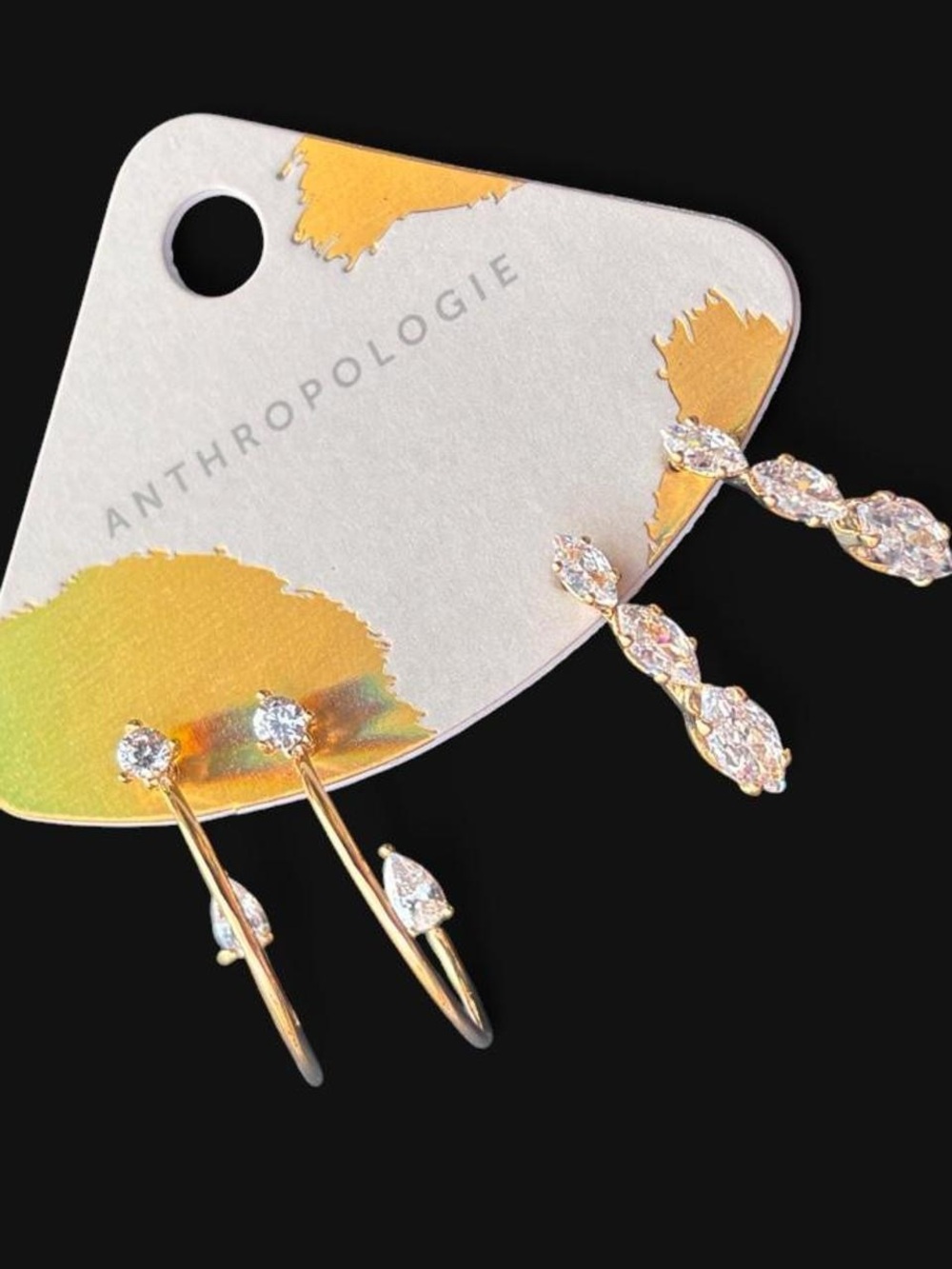 Anthropologie Gold Toned Crystal Drop and Hoop Earring Set